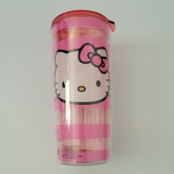 Hello Kitty Pink Stripe Double Wall Acrylic Travel Tumbler Cup & Lid 20oz NEW - Picture 2 of 6